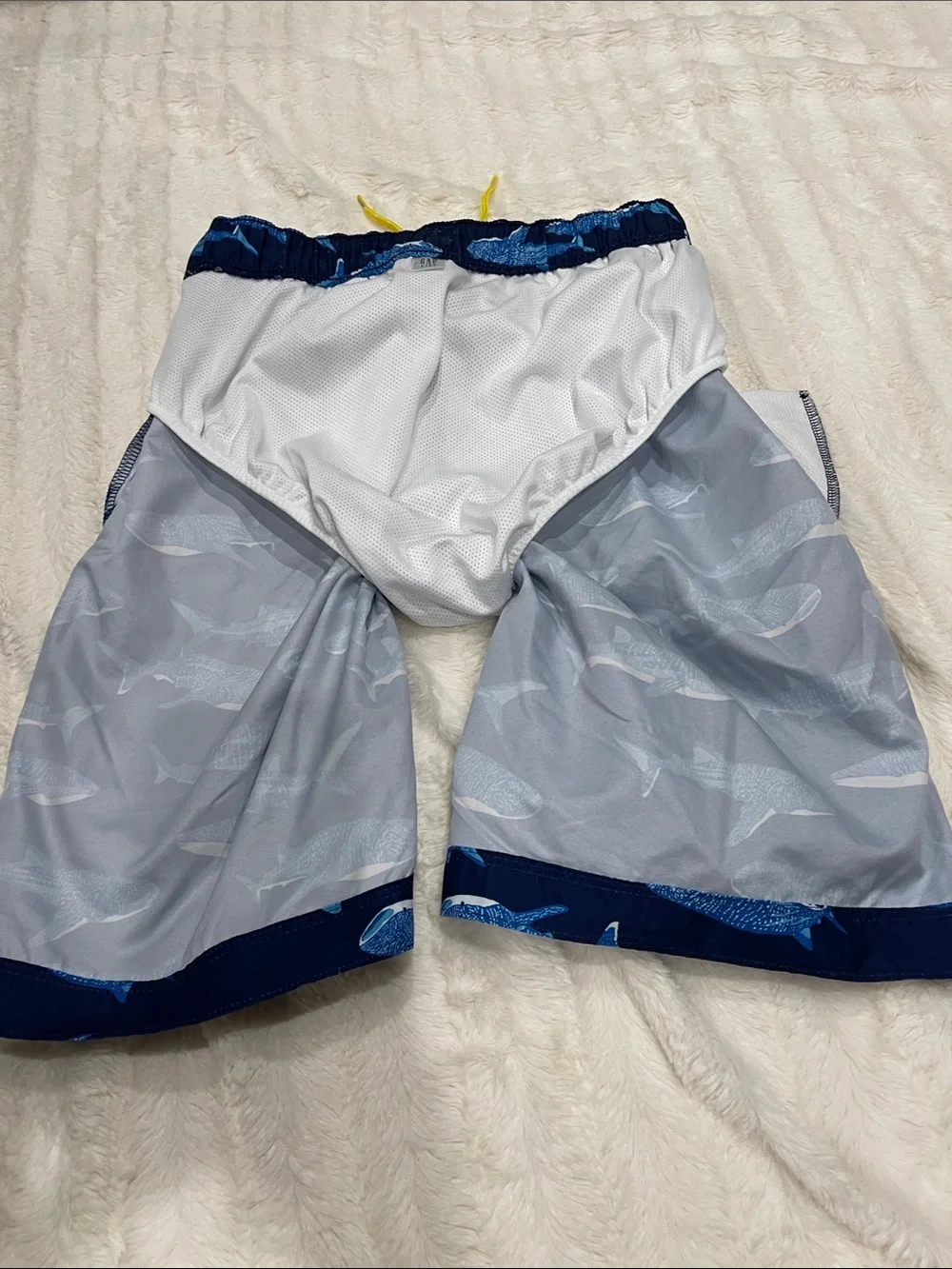 Boys size 14-16 Navy Blue Shark Print Swim Shorts
